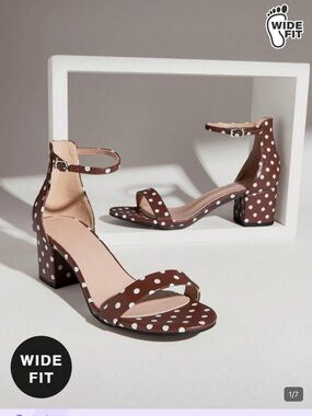 SHEIN Brown Polka Dot Ankle Strap Block Heels